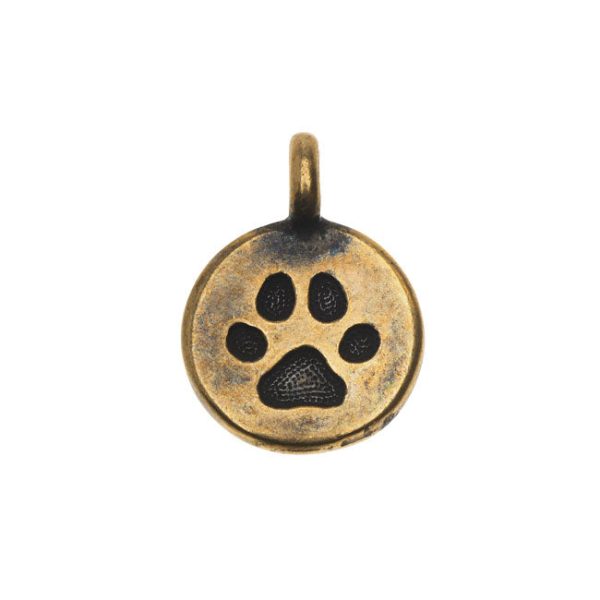 Pewter Charm, Round Paw Print 16.5x11.5mm, Brass Oxide Finish, By TierraCast (1 Piece) Fashion