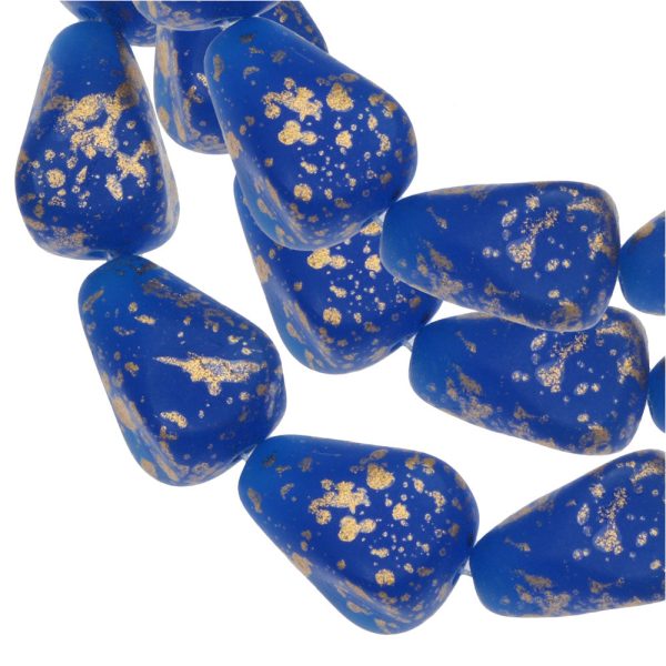 Czech Glass Beads, Old Style Drop 12x10mm, Lapis Blue Opaque Matte with Speckled Gold Finish, by Raven s Journey (1 Strand) Online Sale