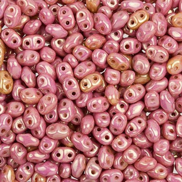 Czech Glass MiniDuo, 2-Hole Beads 2x4mm, Chalk Red Luster (2.5 Inch Tube) Hot on Sale