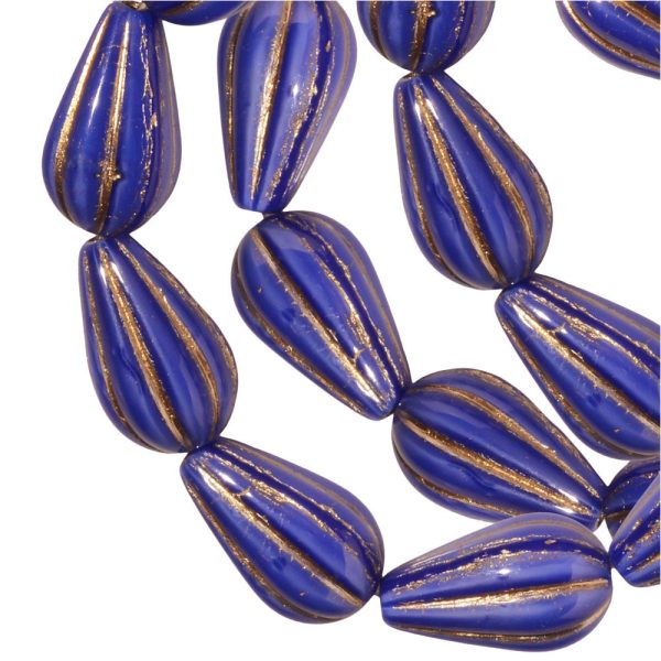 Czech Glass Beads, Melon Drop 13x8mm, Royal Blue Silk with Platinum Wash, by Raven s Journey (1 Strand) Fashion