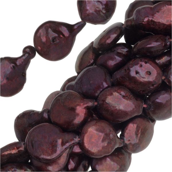 Freshwater Cultured Pearls, 15.5-22.5mm Coin Beads, Dark Crimson Red (15 Inch Strand) Online Hot Sale - Image 2
