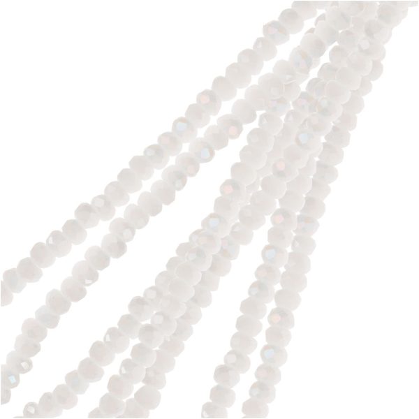 Crystal Beads, Faceted Rondelle 1.5x2.5mm, Opaque White AB (2 Strands) Fashion