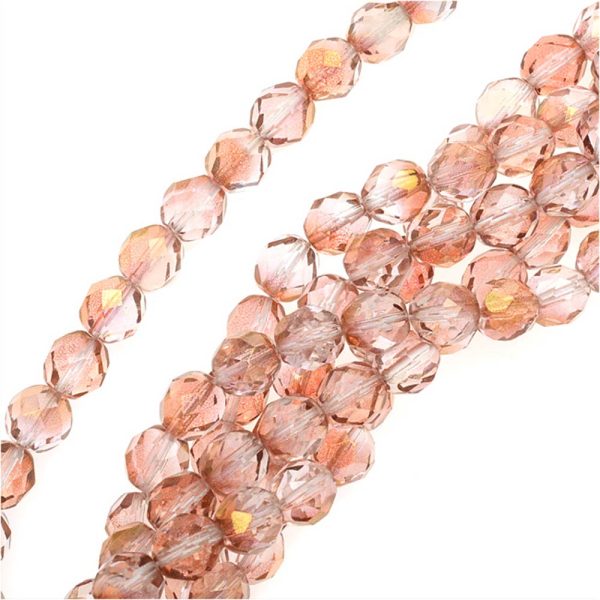 Czech Fire Polished Glass Beads 6mm Round 1 2 Coat Luster - Crystal Rose (25 pcs) For Sale - Image 2