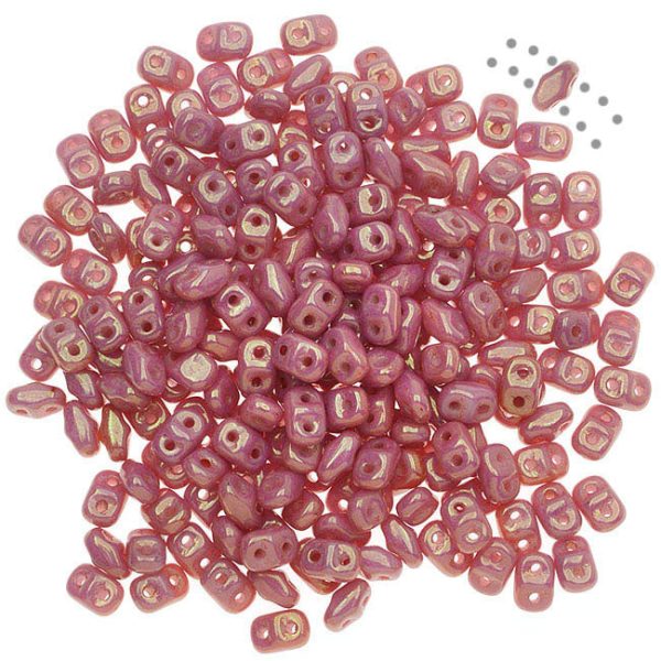 Czech Glass MiniDuo, 2-Hole Beads 2x4mm, Chalk Red Luster (2.5 Inch Tube) Hot on Sale - Image 2