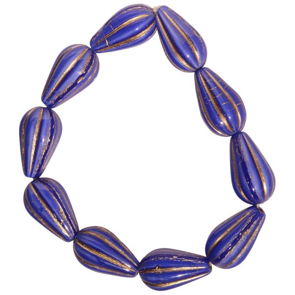 Czech Glass Beads, Melon Drop 13x8mm, Royal Blue Silk with Platinum Wash, by Raven s Journey (1 Strand) Fashion - Image 2