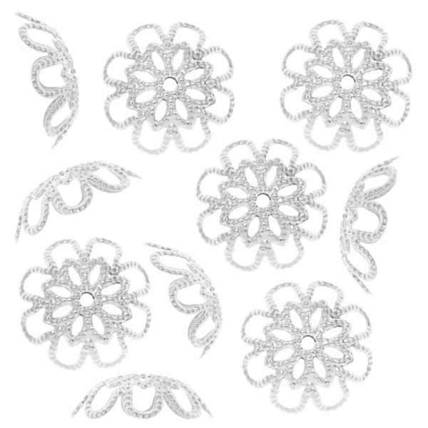 Silver Plated Ornate Filigree Bead Caps 14mm (20 pcs) Online - Image 2