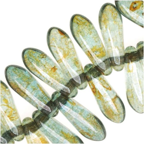 Czech Glass 3 x 10mm Dagger Beads - Trans. Green Luster  (100 pcs) Online Sale - Image 2