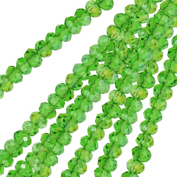 Crystal Beads, Faceted Rondelle 1.5x2.5mm, Transparent Green AB (2 Strands) Sale - Image 2