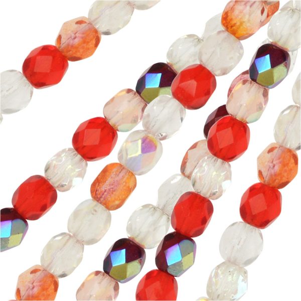 Czech Fire Polished Glass Beads, Faceted Round 4mm, Strawberry Fields Mix (100 Pieces) Online Sale