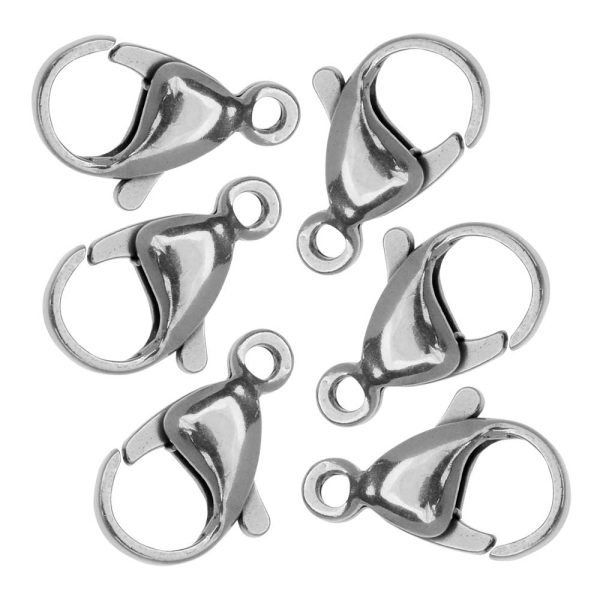 Lobster Clasps, Curve 15mm, Stainless Steel (6 Pieces) For Sale - Image 2