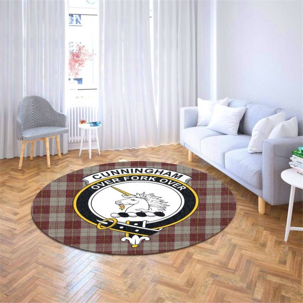 Cunningham Burgundy Dancers Tartan Crest Round Rug For Cheap - Image 4