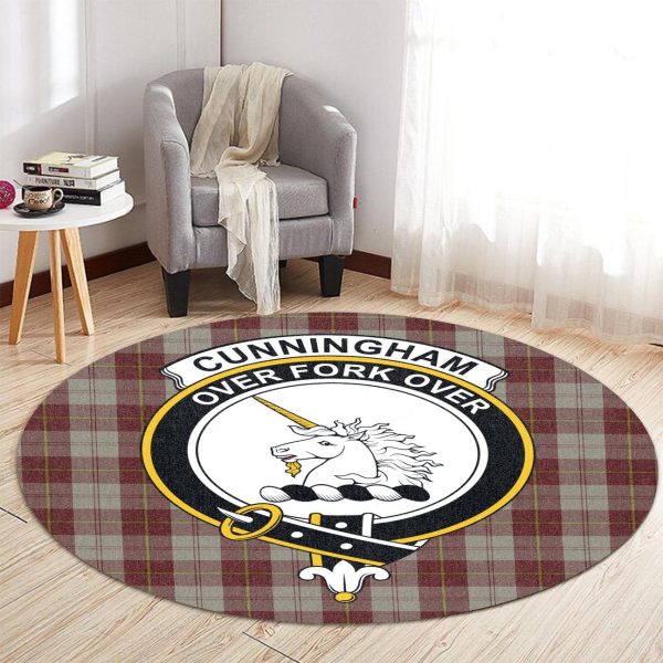 Cunningham Burgundy Dancers Tartan Crest Round Rug For Cheap - Image 2