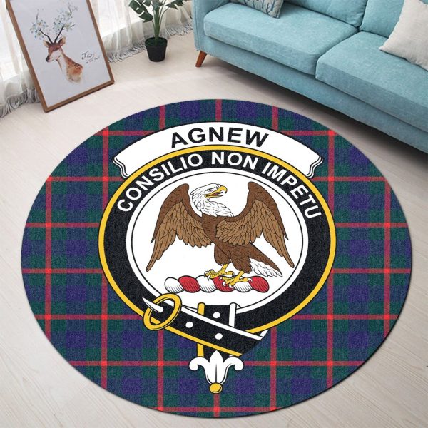 Agnew Modern Tartan Crest Round Rug Cheap